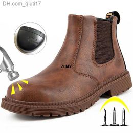 Boots Men's waterproof safety shoes perforated work safety shoes men's Chelsea boot steel toe caps industrial safety shoes Z230803