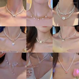 Choker LW Fashion Baroque Pearl Bead Chain Necklace Women Collar Wedding Punk Toggle Clasp Circle Lariat OT Buckle Jewellery