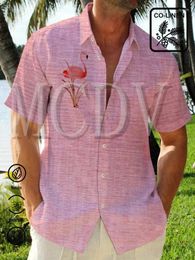 Men's Casual Shirts Royaura Linen Chambray Tropical Leaves Vacation Hawaiian Big & Tall Aloha Shirt Summer Tops
