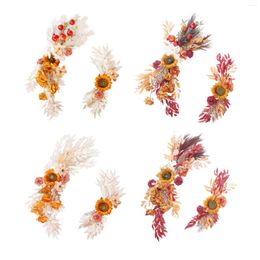 Decorative Flowers 2pcs Bohemian Artificial Sun Flower Pomegranate Fruit Eucalyptus Leaf Reed Grass Mixed Wedding Arch Floral Swag