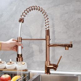 Kitchen Faucets Rose Gold Faucet Sink Tap Cold And Mixer Plated Double Outlet Spring