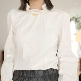 Women's Blouses Spring Summer Niche Design Lotus Collar Long-sleeved Women Shirt Temperament Office Lady Inner Top Designer Style Pullover