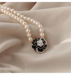 Choker Camellia Pearl Necklace Earrings Jewellery Set Vintage Chocker Neck Chain Flower Women's Accessories