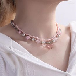 Choker Strawberry Charms Pendant Immitation Pearl Layered Necklace For Women Jewellery Gifts 2023 Styles Wholesale Low MOQ