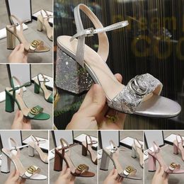 Classic High heeled sandals designer SHoes fashion 100% leather women Dance shoe sexy heels Suede Lady Metal Belt buckle Thick Heel Woman shoes Large size 34-42 b4