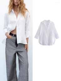 Women's Blouses Asymmetrical Hem Shirts For Women White Loose Shirt Woman Summer Button Up Long Sleeve Casual And