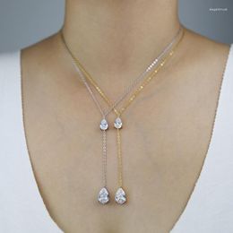 Pendant Necklaces Delicate Droplet Y-shaped Necklace For Women Girl Gold Silver 2 Color Paved Bling Irregular Stone Clavicle Chain Jewelry