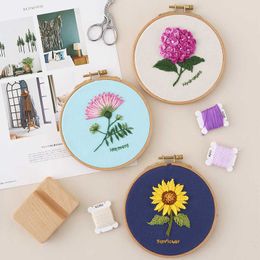 Chinese Style Products Flowers plants Embroidery Set Needlework Tools Printed Beginner DIY Embroidery Round Cross Stitch Sewing Craft diy