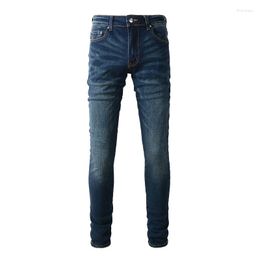 Men's Jeans Arrival Distressed Dark Blue Streetwear Slim Fit High Sstreet Ripped Skinny Stretch For Men