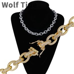 12mm Iced Out Mens Big Oval Cuban Link Chain Necklace 18K Gold Plated Hip Hop Full Diamond Miami Punk Rock Choker Chains Rapper Jewellery Gifts for Boys Wholesale