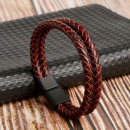 Bangle Men's Genuine Leather Bracelet Vintage Hand Woven Cord Magnetic Buckle Lover Gift