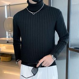 Men's Sweaters 2023 Solid Colour Striped Turtleneck Sweater Men Autumn Winter Casual Slim Knitted Pullovers Warm Knit Tops Social Clothing