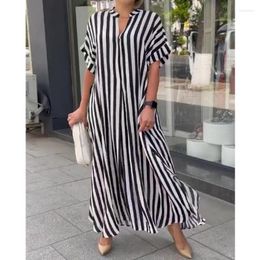Casual Dresses Women Elegant Fashion Loose Shirt Dress Stripe Short Sleeve V Neck Long Maxi Y2K Clothes Streetwear