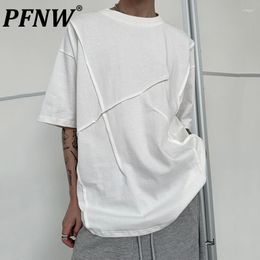 Men's T Shirts PFNW Summer Personality T-shirts Breathable Y2k High Street Irregular Pleated Fashion Loose Short Sleeve Tees 28A3342