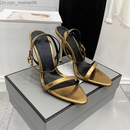 Sandals Stiletto sandals metal padlock Narrow word band high-heeled sandals 105mm women's leather Luxury Designer high-heeled shoes Factory Z230803