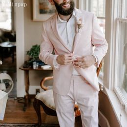 Men's Suits Light Pink Men 2 Pieces Notched Lapel Single Breasted Side Back Vent Blazer Jacket Tuxedos Groom Wedding Suit Coat Pant