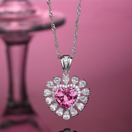 New Pink Heart Shaped Pendant Necklace S925 Sterling Silver Personality Niche Jewelry High Quality Valentine's Day Romantic Gift
