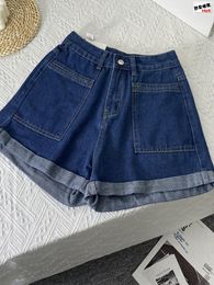 Women's Shorts Women Dark Blue Denim Summer Y2k High Waist Wide Vintage Harajuku Korean Style Casual Loose Jeans Short Pants 2023