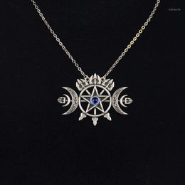 Pendant Necklaces Triple Crescent Moon With Pentagram Necklace Sigil Of Spirit Pagan Jewelry Wiccan Gothic Necklace1249Q