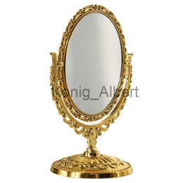 Compact Mirrors Sides Makeup Mirror Stand Table Cosmetic Mirror Plastic Imitation of Metal Dresser Mirrors Tool Vintage Princess Mirror Portable x0803