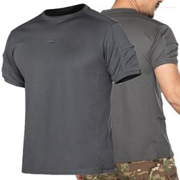 Men's T Shirts Round Neck Quick-drying Short-sleeved Men Pocket Moisture-absorbing Breathable Sportswear T-shirt Outdoor Tactical Clothing