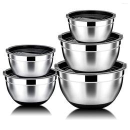 Bowls 5 Pcs Mixing Bowl Stainless Steel Salad With Airtight Lid&Non-Slip Base Serving For Kitchen Cooking Baking Etc