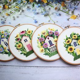 Chinese Style Products DIY Embroidery for Beginner Flower House Pattern Printed Needlework Cross Stitch Set Sewing Art Craft Painting Wholesale