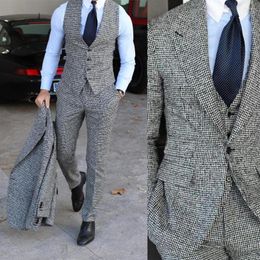 Men's Suits (Jacket Pant Vest) Terno Masculino Elegant Winter Jacket Male Suit Tweed Clothing 3 Piece Costume Homme Custom Made