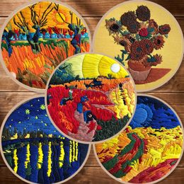 Chinese Style Products Embroidery Starter Kits For Beginners Van Gogh Series Cross Stitch With Embroidery Hoop Semi-finished DIY Material Package