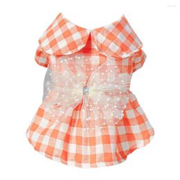 Dog Apparel Cat Dress Comfortable Bowknot Decor Pet Plaid Princess