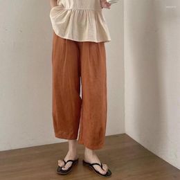Women's Pants Ladies Cotton Linen Cropped Large Size 3xl Japanese Casual Loose High Waist Summer Wide Leg Girls Brown Trousers