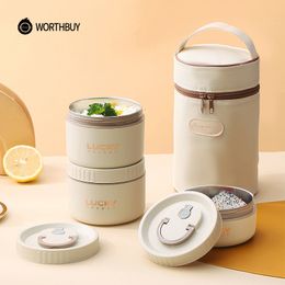 Lunch Boxes WORTHBUY Bento Lunch Box Set Portable Keep Warm Lunch Container With Insulated Bag 188 Stainless Steel Thermal Food Container 230802