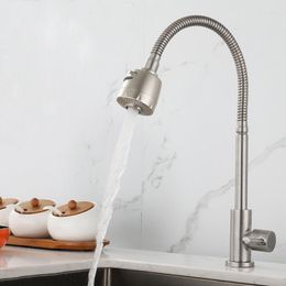 Kitchen Faucets Single Cold Water Faucet 360 Degree Rotation 304 Stainless Steel Sink Taps Wall / Deck Mounted Wash Basin