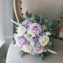 Decorative Flowers Fresh Light Blue Purple Hydrangea Rose Imitation Bride Poshoot Holding Flower Ball Silk Bouquet