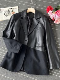 Women's Leather European Station Sheepskin Genuine Suit Coat High Grade Cloth Combination Long Sleeve 2023 Spring