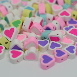 Beads 50pcs 10mm Multicolor Heart Clay Spacer Polymer For Jewellery Making Phone Chain Bracelet Handmade Accessories