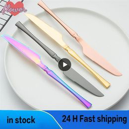 Dinnerware Sets High Quality Tableware Stainless Steel Flat Cutlery Set Steak Knife Fork Spoon 24-piece Titanium Plated