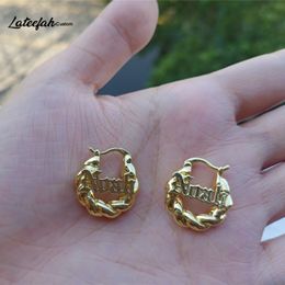 Hoop Huggie Lateefah Custom Your Name 18mm Small Twist Hoops Personalised Name Earrings For Women Kids Earrings As a Christmas Present 230802