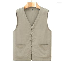 Men's Vests Tang Chinese Clothing V-neck T-shirt Top Undershirt Vest Cotton Linen Sleeveless Pirate Shirt Jacket
