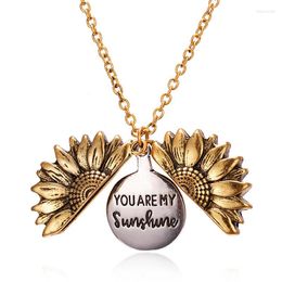 Pendant Necklaces Sunflower Double-layer Engraved Neck Chain Universal Alloy Flower Short Collarbone For Men And Women You Are My Sunshine