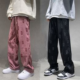 Men's Pants Baggy Corduroy Men Wide Pants Spring Fashion Design Print Trousers Hiphop Straight Sweatpants Oversized Bottoms Man Y2k Clothes 230802