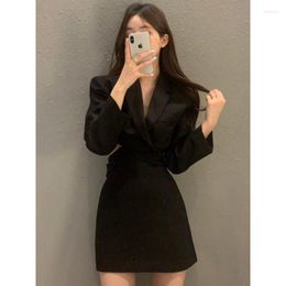 Two Piece Dress Jacket Skirt Sets Long Sleeve V-neck Coat Suit Autumn Mini Skirts Korean Office 2pc Set Elegant