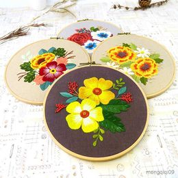 Chinese Style Products DIY Embroidery Flower Handwork Needlework for Beginner Cross Stitch Ribbon Painting Embroidery Hoop Home Decoration R230803
