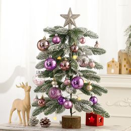 Christmas Decorations LED Tree Ornaments White Flocked Mini Desktop Decoration Accessories For Festival Party