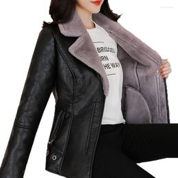 Women's Leather 2023 Ladies Winter Coat Thick Warm Lamb Hair PU Short Zippers Jacket Outerwear Manteau Femme Hiver