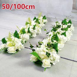 Decorative Flowers 50cm Rose Peony Artificial Flower Row Wedding Decoration Wall Backdrop Garland Home Party Decor Po Props Backgroun