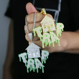 New designer house shape TRAP letter luminous Charm pendant Necklace Hip hop Women men full paved 5A CZ Party gift jewelry