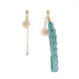 Dangle Earrings 2023 Fashion Enamel Asymmetrical Small Daisy Pink/Blue Color Cotton For Women Date Gift Cute Jewery Accessory