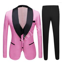 Men's Suits Arrival Pink Groomsmen Shawl Lapel Groom Tuxedos Men Wedding/Prom Man Blazer ( Jacket Pants Vest Tie) B731