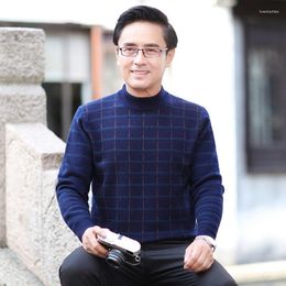 Men's Sweaters 2023 Thickened Warm Men Soft Cashmere Plaid Sweater Half Turtleneck Winter Computer Knitted Pure Wool Pullovers